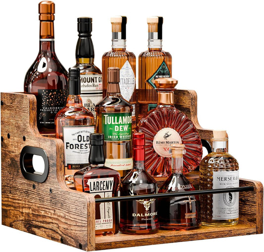 3-Tier Liquor Bottle Display Shelf Rack for Home Bar, Brown - main product image