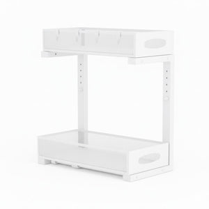CARLA HOME 2 Tier Under Sink Organizer Pull Out Sliding Cabinet Storage Shelf with Height Adjustable for Kitchen, Bathroom or Laundry Room (White)