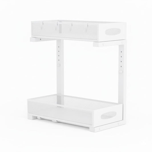 CARLA HOME 2 Tier Under Sink Organizer Pull Out Sliding Cabinet Storage Shelf with Height Adjustable for Kitchen, Bathroom or Laundry Room (White)