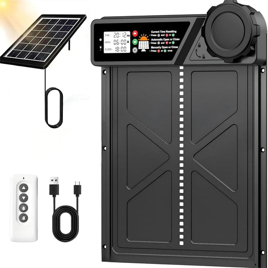 Solar Automatic Chicken Coop Door with Timer and Sensor, Black - main product image