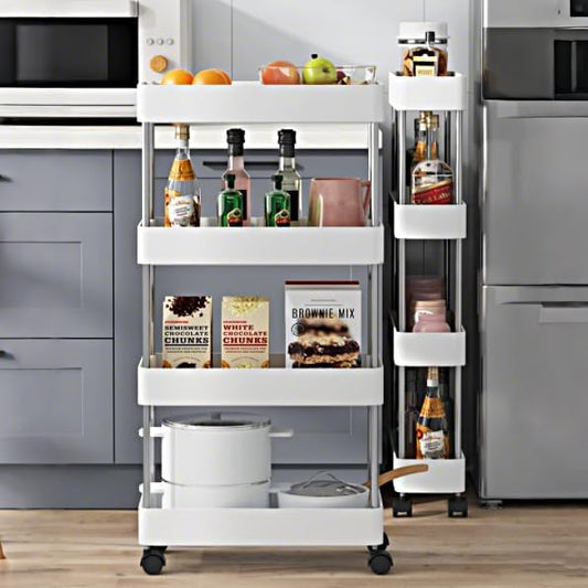 4-Tier Slim Storage Cart Organizer Trolley with Wheels for Kitchen - Bathroom, White - main product image