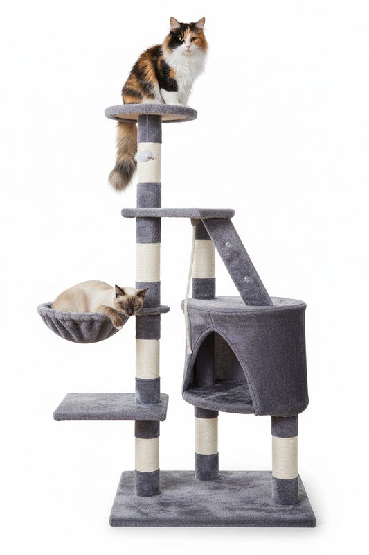120cm Cat Tree for Indoor Cats with Condo and Hammock, Grey - main product image