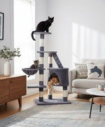 120cm Cat Tree for Indoor Cats with Condo and Hammock, Grey - alternate angle