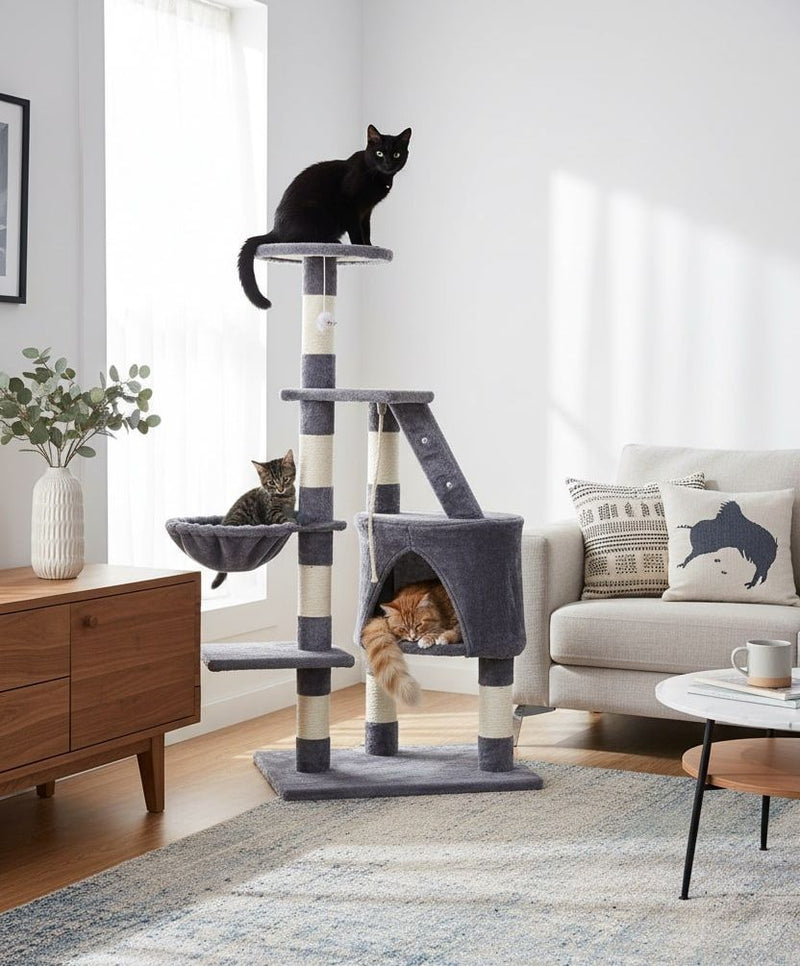 120cm Cat Tree for Indoor Cats with Condo and Hammock, Grey - alternate angle