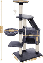 120cm Cat Tree for Indoor Cats with Condo and Hammock, Grey - detail view