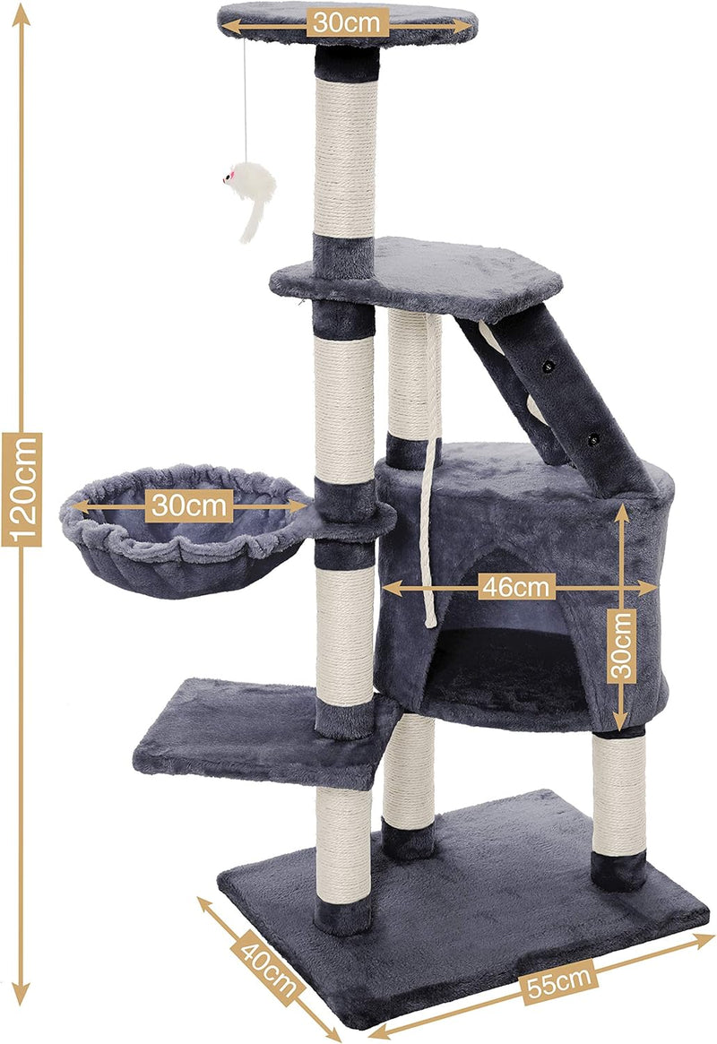 120cm Cat Tree for Indoor Cats with Condo and Hammock, Grey - detail view