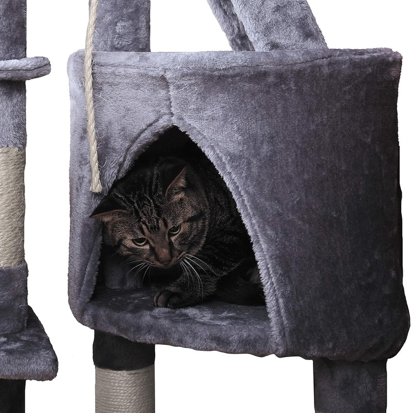 120cm Cat Tree for Indoor Cats with Condo and Hammock, Grey - size and scale view