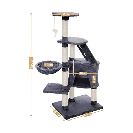 120cm Cat Tree for Indoor Cats with Condo and Hammock, Grey - main product image