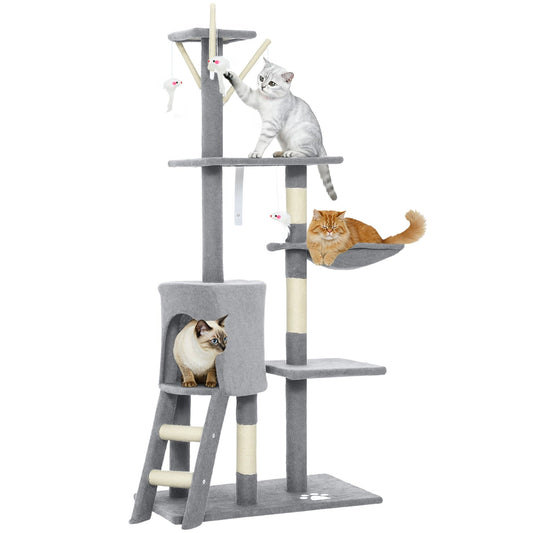 134cm Cat Tree for Indoor Cats with Hammock & Scratching Posts, Grey - main product image