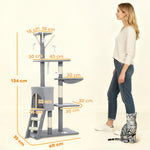134cm Cat Tree for Indoor Cats with Hammock & Scratching Posts, Grey - detail view