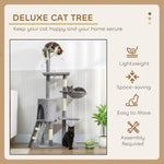 134cm Cat Tree for Indoor Cats with Hammock & Scratching Posts, Grey - size and scale view