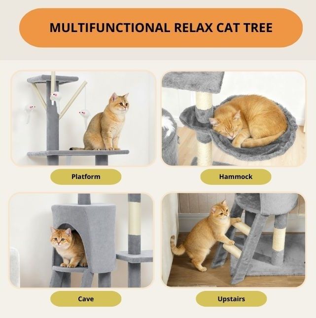 134cm Cat Tree for Indoor Cats with Hammock & Scratching Posts