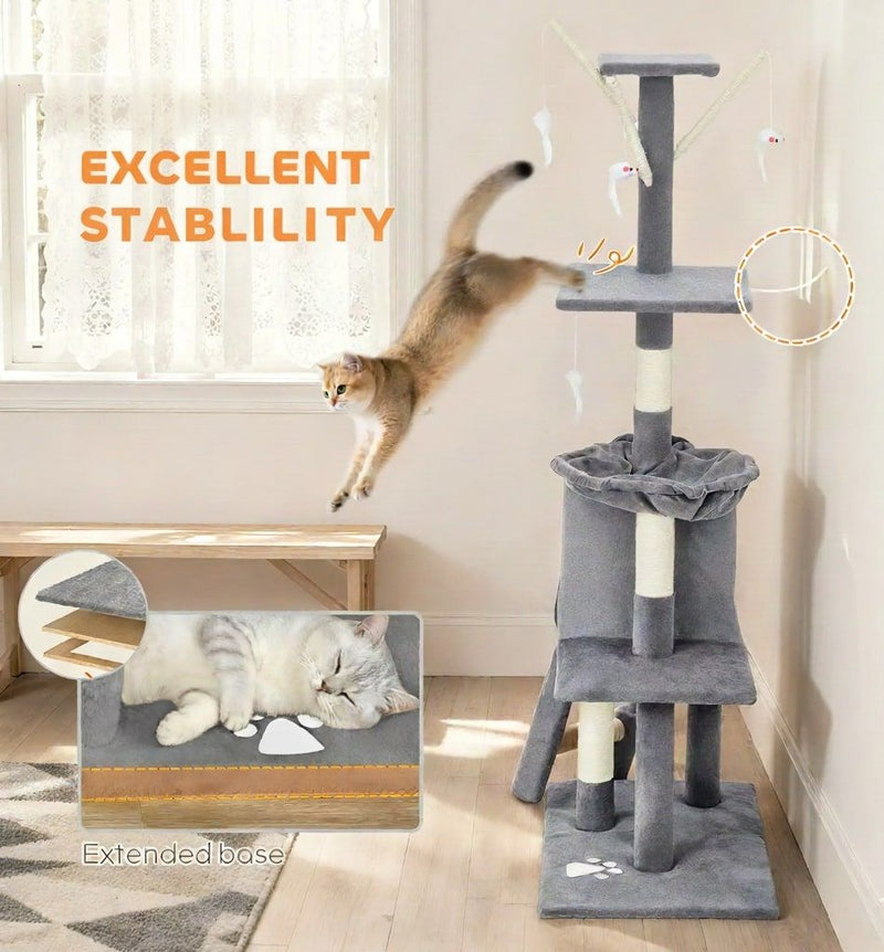 134cm Cat Tree for Indoor Cats with Hammock & Scratching Posts