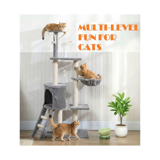 134cm Cat Tree for Indoor Cats with Hammock & Scratching Posts, Grey - main product image
