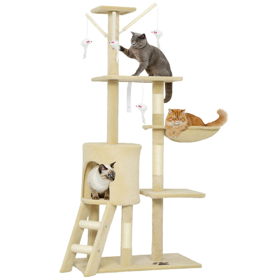 134cm Cat Tree for Indoor Cats with Hammock & Scratching Posts, Beige - main product image