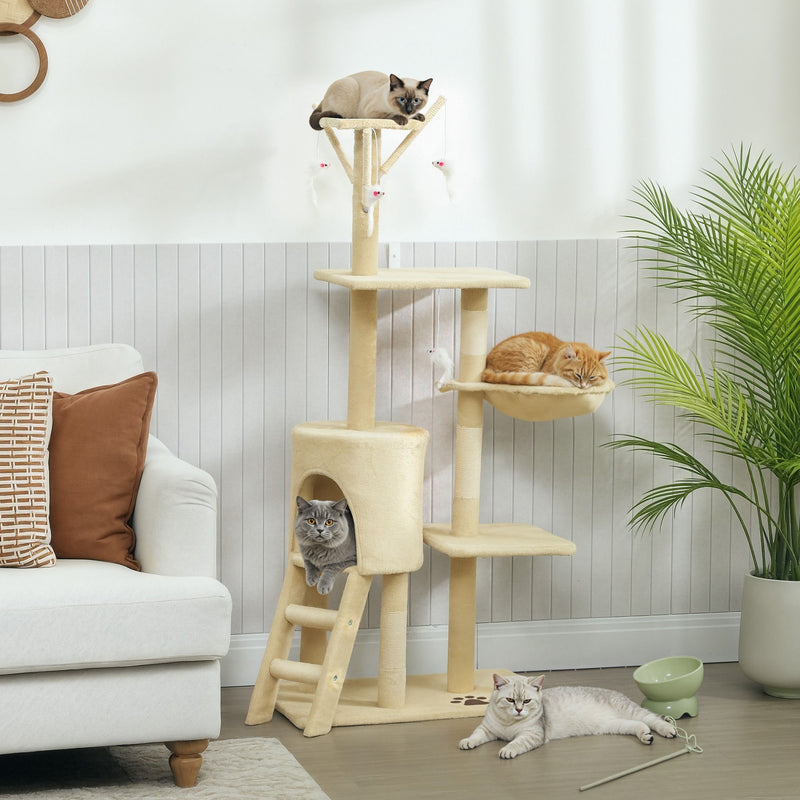 134cm Cat Tree for Indoor Cats with Hammock & Scratching Posts, Beige - alternate angle