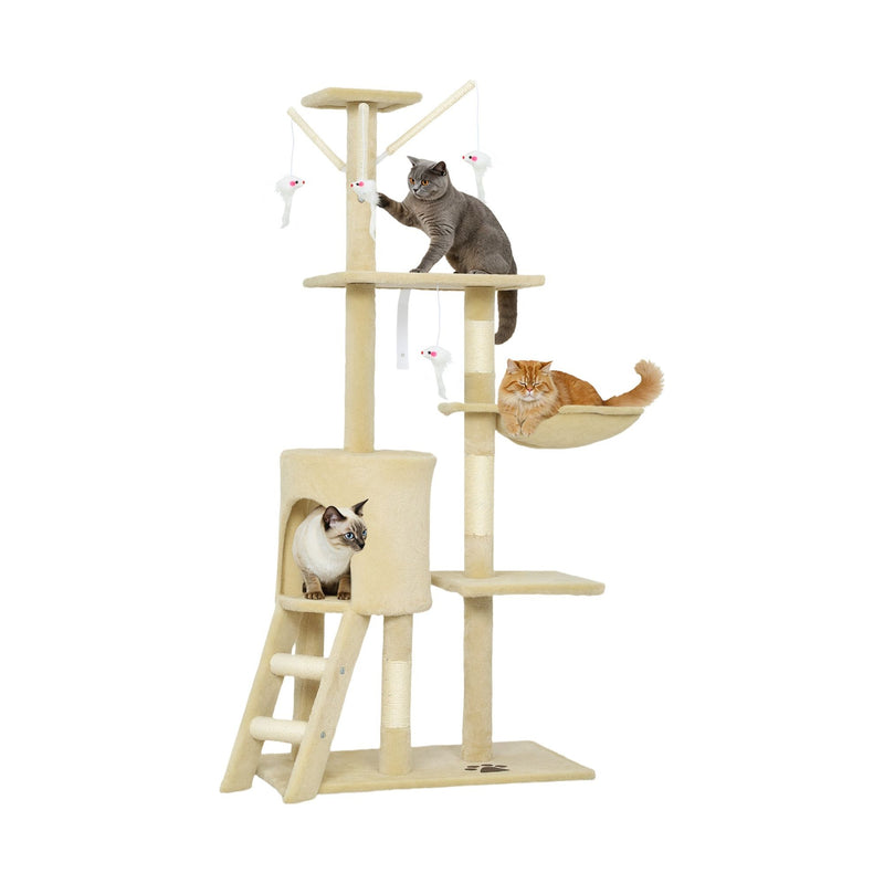 134cm Cat Tree for Indoor Cats with Hammock & Scratching Posts, Beige - main product image