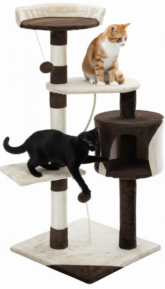 140cm Cat Tree for Indoor Cats with Plush Perch and Scratching Posts, Beige - main product image
