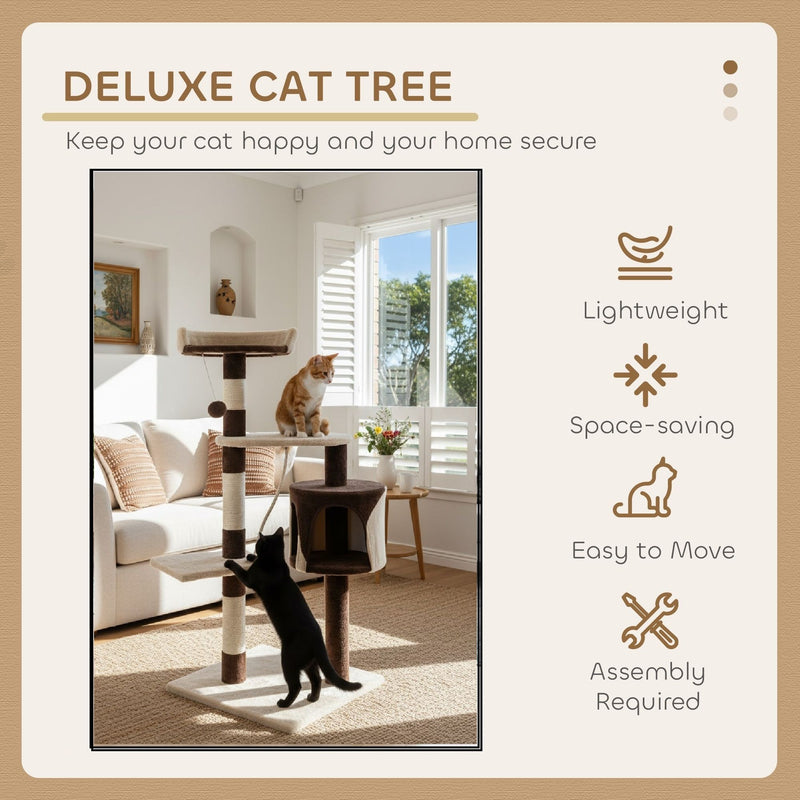 140cm Cat Tree for Indoor Cats with Plush Perch and Scratching Posts, Beige - size and scale view