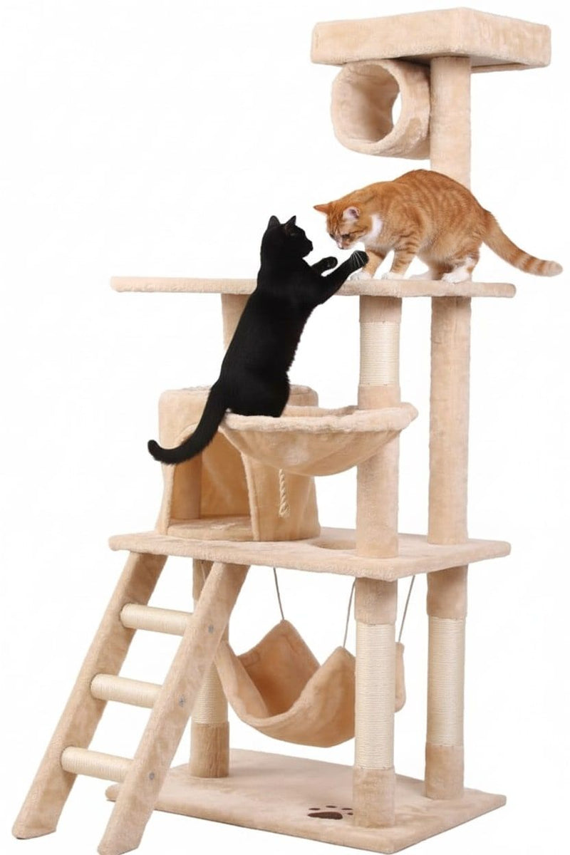 141cm Cat Tree Tower for Indoor Cats with Hammock and Condo, Beige - main product image