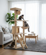 141cm Cat Tree Tower for Indoor Cats with Hammock and Condo, Beige - alternate angle