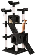 170cm Cat Tree Tower for Indoor Cats with Dual Condos & Plush Perches, Black - main product image