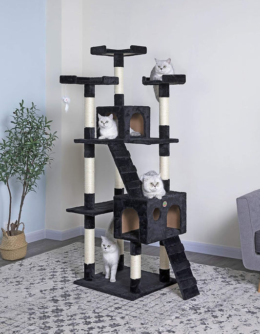 170cm Cat Tree Tower for Indoor Cats with Dual Condos & Plush Perches, Black - alternate angle