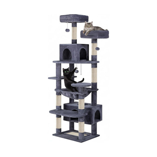 180cm Cat Tree Tower for Indoor Cats with Plush Perches & Dual Condos, Grey - main product image
