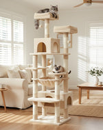 180cm Cat Tree Tower for Indoor Cats with Plush Perches & Dual Condos, Beige - alternate angle