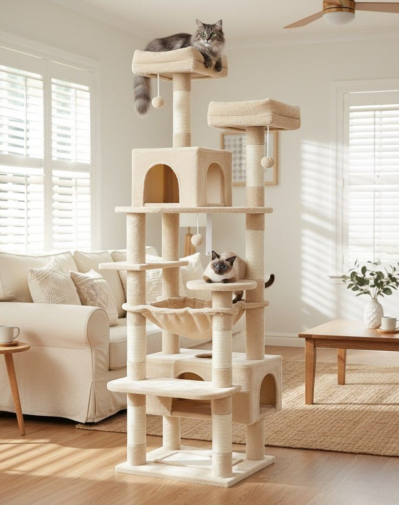 180cm Cat Tree Tower for Indoor Cats with Plush Perches & Dual Condos, Beige - alternate angle