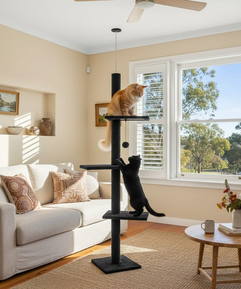 Floor to Ceiling Cat Tree Tower Adjustable 230 - 286cm Black - alternate angle