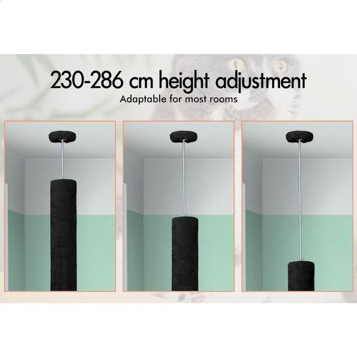 Floor to Ceiling Cat Tree Tower Adjustable 230 - 286cm Black - size and scale view
