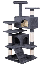 Indoor Cat Tree Tower with Plush Perches and Dual Condos, Grey - main product image