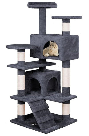 Indoor Cat Tree Tower with Plush Perches and Dual Condos