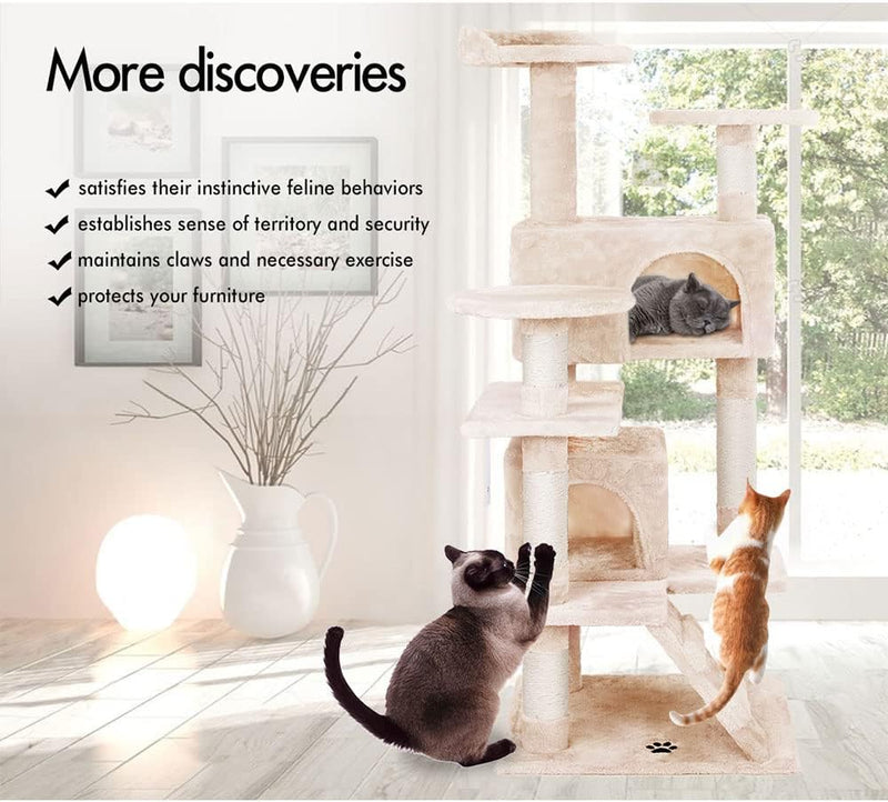 Indoor Cat Tree Tower with Plush Perches and Dual Condos, Beige - additional product view