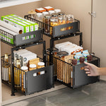 2 Tier Under Sink Organiser with Sliding Drawers - Height Adjustable - Black - alternate angle