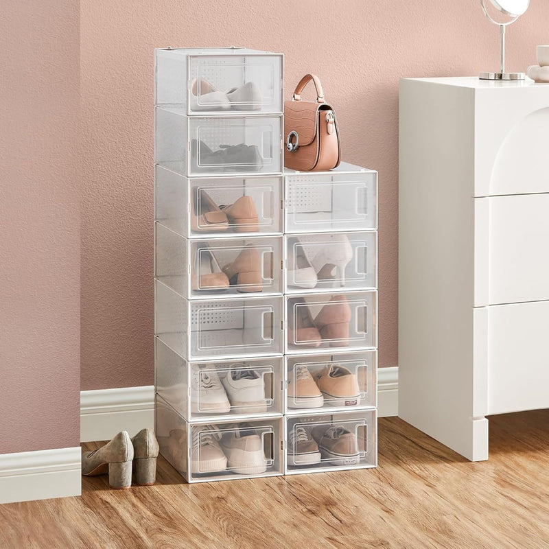 12-Pack Clear Shoe Storage Boxes, Stackable, White - alternate angle