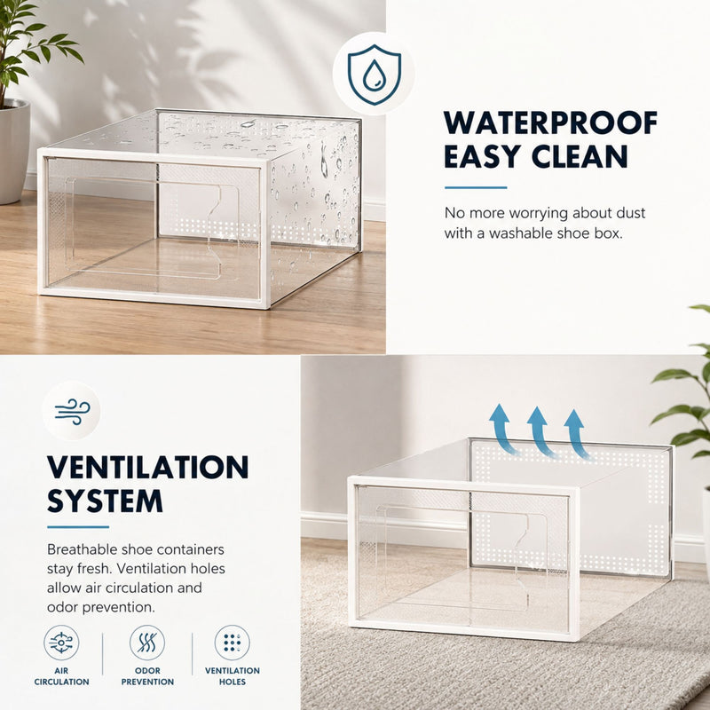 12-Pack Clear Shoe Storage Boxes, Stackable, White - additional product view