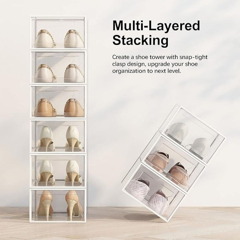 12-Pack Large Clear Stackable Shoe Storage Boxes White
