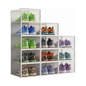 12-Pack Large Clear Stackable Shoe Storage Boxes White