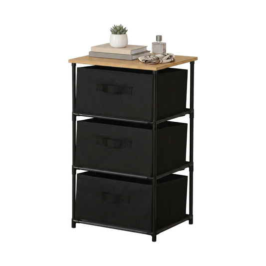 3 Drawer Fabric Storage Dresser, Steel Frame, Black - main product image