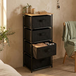4 Drawer Storage Dresser, Steel Frame, Black, Rustic - alternate angle