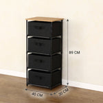 4 Drawer Storage Dresser, Steel Frame, Black, Rustic - size and scale view