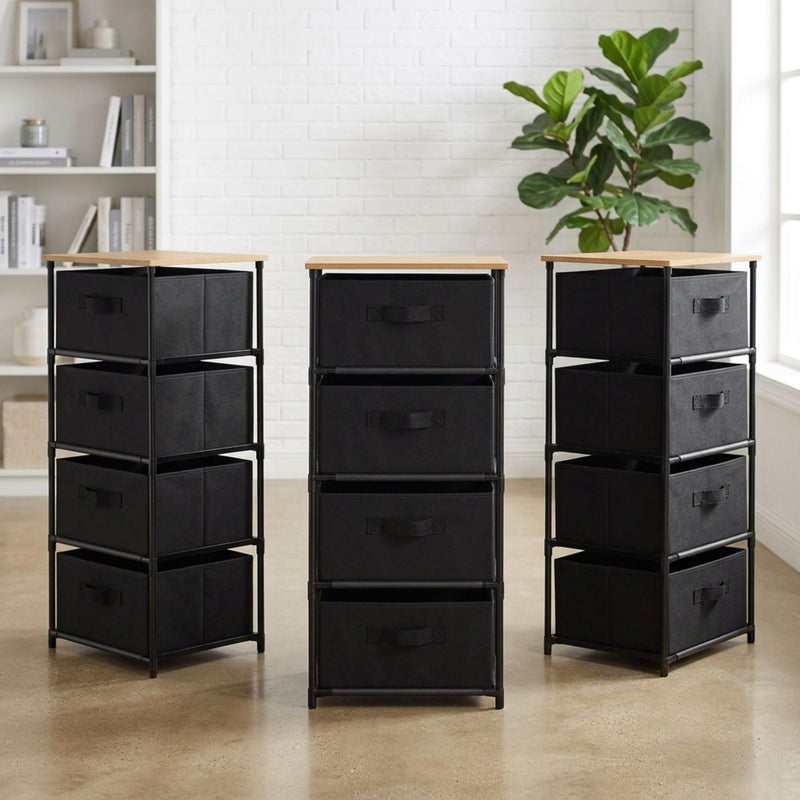 4 Drawer Fabric Storage Dresser - Steel Frame - Rustic