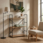 3 Tier Bookshelf, Industrial Wood Metal Display Shelf, Brown - additional product view