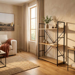3-Tier Industrial Bookshelf Wood Metal Shelf Brown