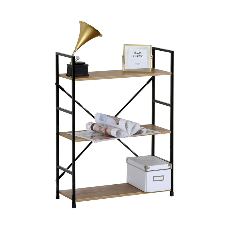 3-Tier Industrial Bookshelf Wood Metal Shelf Brown