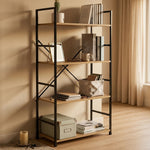 4-Tier Industrial Bookshelf Wood Metal Shelf Brown