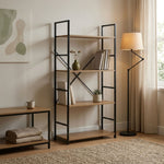 4-Tier Industrial Bookshelf Wood Metal Shelf Brown