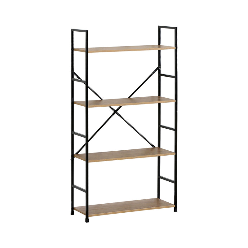 4-Tier Industrial Bookshelf Wood Metal Shelf Brown